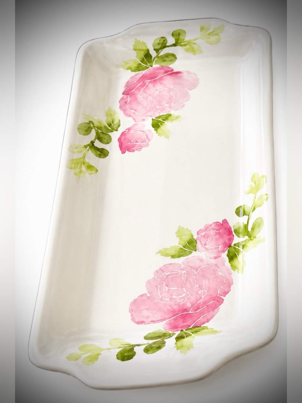 FARVAL Made in Portugal Hand Painted Pink Rose Oblong Ceramic Platters 3pc Set - Picture 4 of 6